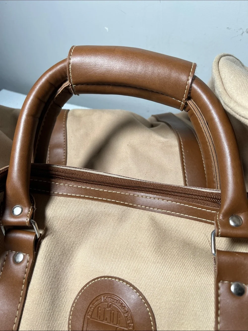 Vintage Karl Lagerfeld Duffle Bag Club Parfums Tan Canvas Travel Gym Weekender
